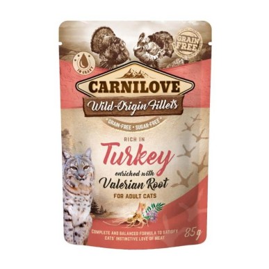 קרנילאב - מזון רטוב לחתולים עוף, הודו וצמח הולריאן 85 ג'